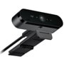 Logitech 960001105 webcam with adjustable mounting clip and USB cable connected - Side Angle