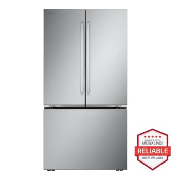 LG LRFLC2726S French Door Refrigerator with Americas Most Reliable Line of Appliances badge - Front View1