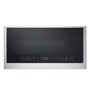 MHEU1738X Over-the-Range Microwave with stainless steel frame and digital control panel displaying popcorn setting - Front View