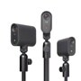 Logitech 961000500 webcams with adjustable mounting stands showing three different camera positions with status indicator lights