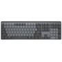 Logitech 920010549 wireless keyboard with full-size layout featuring dark gray keys and numeric keypad - Top view
