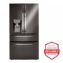 Front view of the 23 cu. ft. Smart Counter-Depth Refrigerator with Craft Ice™ - LRMDC2306D. Includes a graphic logo that says, Brought to you by America’s Most Reliable Line of Appliances.
