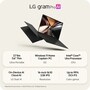 16Z90U-G.AU85U1 LG Laptop infographic showing ultra-portable design with Windows 11 Home Copilot+ PC, Intel Core Ultra Processor, On-Device AI Cloud AI, 16-inch 16:10 2.5K IPS Resolution, and Up to 99% DCI-P3 Color gamut. Reprinted with permission. 2026 Ziff Davis, LLC. All Rights Reserved.