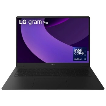 LG gram Pro laptop with Intel Core Ultra, purple screen display Front View