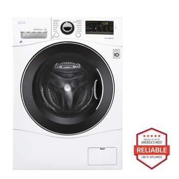 Front view of the 2.3 cu.ft. Compact All-In-One Washer/Dryer - WM3488HW. Includes a graphic logo that says, Brought to you by America’s Most Reliable Line of Appliances.
