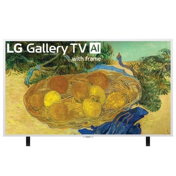 55-Inch LG Gallery TV AI 55LX7BPUA with frame displaying fine art painting of fruit basket on gold background - Front View1