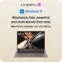 LG gram Pro AI 17Z90UB-H.AU76U3 Laptop with Windows 11 infographic showing fast powerful and secure performance