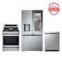 26 cu. ft. Counter-Depth Instaview French Door Refrigerator with Freestanding Gas Range and Front Control Dishwasher Kitchen Package in Stainless Steel  LRYKC2606S_LRGN6325X_LDFN4542S