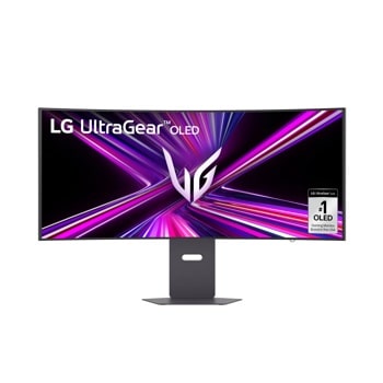 LG 39GX900A-B 39-Inch UltraGear OLED Gaming Monitor with purple and blue dynamic display graphics and adjustable stand - Front View1