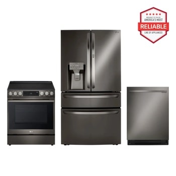 30 cu. ft. Smart Refrigerator with Exterior Water Dispenser and Craft Ice™ with Slide-in Electric Range and FlushFit™ Top Control Dishwasher Kitchen Package in Black Stainless Steel
LRMDS3006D_LSEL6335ZE_LDNTM545D
1