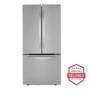 Front view of the 25 cu. ft. French Door Refrigerator - LRFCS25D3S. Includes a graphic logo that says, Brought to you by America’s Most Reliable Line of Appliances.