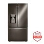 Front view of the 24 cu. ft. Smart Counter-Depth Refrigerator with Craft Ice™ - LRFXC2416D. Includes a graphic logo that says, Brought to you by America’s Most Reliable Line of Appliances.