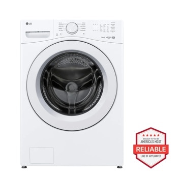 LG WM3420CW Front Load Washer with AMERICAS MOST RELIABLE LINE OF APPLIANCES badge - Front View1