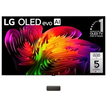 83-Inch LG OLED evo AI 4K TV OLED83W6PUA displaying vibrant colorful spiral pattern with WORLDS No. 1 OLED TV FOR 13 YEARS badge - Front View
