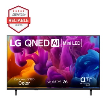 43-Inch LG QNED AI Mini LED 4K TV 43QNED74BUA with Americas Most Reliable Line of TVs badge - Front View1