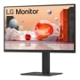 LG 24BA850-I Monitor displaying abstract 3D art with colorful spheres and geometric shapes on adjustable stand