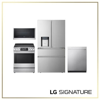 LG SIGNATURE UM22WZH98S_LSIU6339XE_MHEU1738X_SDNTH981S Kitchen Package with French Door Refrigerator, Slide-In Range, Over-the-Range Microwave, and Dishwasher1