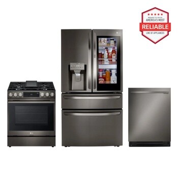 23 cu. ft. Smart InstaView™ Door-in-Door® Counter-Depth Refrigerator with Exterior Water DIspenser and Craft Ice™ with Slide-in Gas Range and FlushFit™ Top Control Dishwasher Kitchen Package in Black Stainless Steel LRMVC2306D_LSGL6335Z_LDNTM545D
