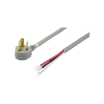 AGF04191002 power cord with three-prong plug on right side and exposed red, black, and white wires with ring terminals on left side