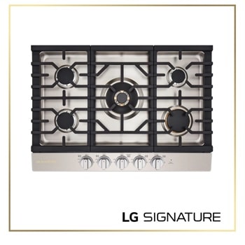 LG CBGU3039X SIGNATURE Gas Cooktop with Five Burners and Black Grates - Top View