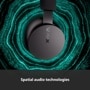 Xbox TLL00020 wireless headset with glowing teal spatial audio waves surrounding the ear cup, showcasing spatial audio technologies