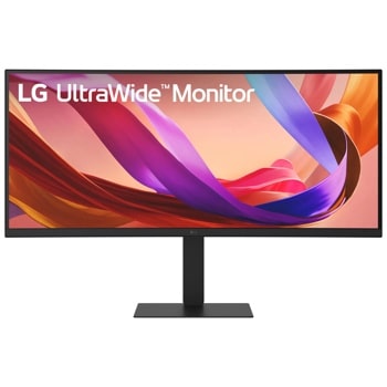 34-inch LG 34U650A-B UltraWide Monitor with colorful display and black stand Front View