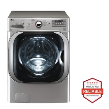 Front view of the 5.2 cu. ft. Mega Capacity TurboWash® Washer with Steam Technology - WM8100HVA. Includes a graphic logo that says, Brought to you by America's Most Reliable Line of Appliances.1