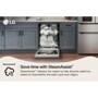LG LDNPQ555S Top Control Dishwasher SteamAssist feature infographic showing door open interior with loaded dishes