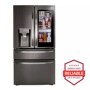Front view of the 30 cu. ft. Smart wi-fi Enabled InstaView™ Door-in-Door® Refrigerator with Craft Ice™ Maker - LRMVS3006D. Includes a graphic logo that says, Brought to you by America’s Most Reliable Line of Appliances.