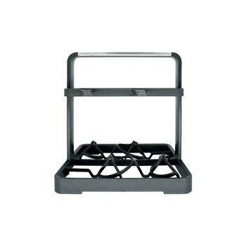 AGM30091511 kitchen accessory dish rack with two-tier design featuring dark gray frame, silver handle, and built-in utensil holders - Front View