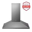 Front view of the LG STUDIO 30" Wall Mount Chimney Hood - LSHD3089ST. Includes a graphic logo that says, Brought to you by America’s Most Reliable Line of Appliances.