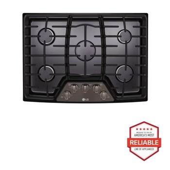 Front view of the 30" Gas Cooktop with SuperBoil™ - LCG3011BD. Includes a graphic logo that says, Brought to you by America’s Most Reliable Line of Appliances.