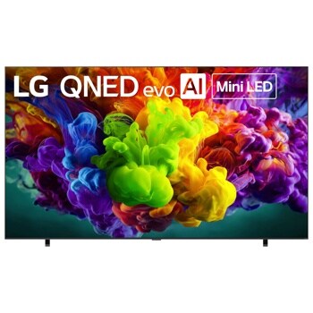115-Inch LG QNED evo AI Mini LED TV 115QNED92BU displaying vibrant colorful ink clouds in blue, green, yellow, and purple - Front View