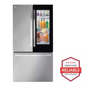 27 cu. ft. counter-depth french door refrigerator front view with visible glass panel