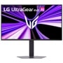 LG 27GM950B-B UltraGear evo AI Monitor with purple and white dynamic graphics on screen - Front View