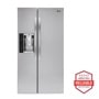 Front view of the 26 cu. ft. 36-inch Wide Side-By-Side Refrigerator - Stainless Steel - LSXS26326S. Includes a graphic logo that says, Brought to you by America’s Most Reliable Line of Appliances.