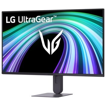 LG 24G414B-B UltraGear Gaming Monitor with colorful abstract graphics on screen - Front View