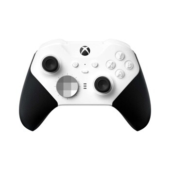 Xbox Elite Wireless Controller 4IK00001 with white body, black textured grips, dual analog sticks, and customizable center button - Front View