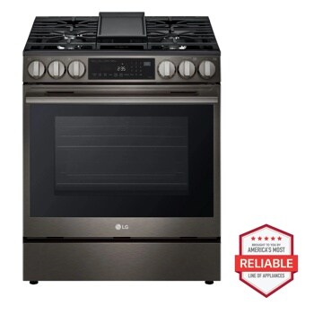 23 cu. ft. Smart InstaView™ Door-in-Door® Counter-Depth Refrigerator with Exterior Water DIspenser and Craft Ice™ with Slide-in Gas Range and FlushFit™ Top Control Dishwasher Kitchen Package in Black Stainless Steel LRMVC2306D_LSGL6335Z_LDNTM545D