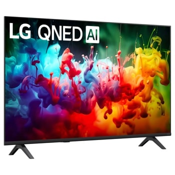 50-Inch LG QNED AI 4K TV 50QNED75BAA displaying vibrant colorful ink swirls in blue, red, yellow and green - Side Angle