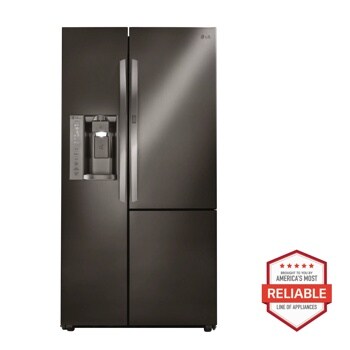 Front view of the 26 cu. ft. Door-in-Door® Refrigerator - LSXS26366D. Includes a graphic logo that says, Brought to you by America’s Most Reliable Line of Appliances.