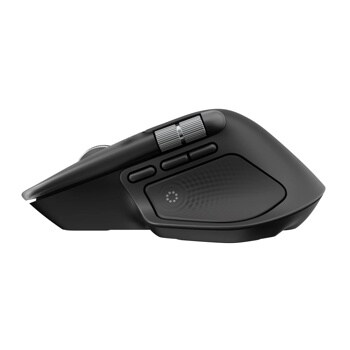 Wireless computer mouse 910007560 with ergonomic design featuring scroll wheel, programmable buttons and textured thumb rest - Side View