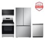 27 cu. ft. Smart Counter-Depth MAX™ French Door Pocket Handle Refrigerator with Freestanding Electric Range, Front Control Dishwasher and Microwave Kitchen Package in Stainless Steel LRFLC2716S_LREL6321S_MVEM1621Y_LDFN3432T