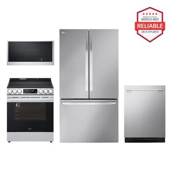 27 cu. ft. Smart Counter-Depth MAX™ French Door Refrigerator with Slide-in Electric Range, Top Control Dishwasher and Microwave Kitchen Package in Stainless Steel LRFLC2706S_LSEL6333XE_MVEL2033F_LDNTM545S