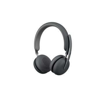 Wireless on-ear headphones 981001435 with padded headband, cushioned ear cups, and built-in microphone in dark gray finish - Front View