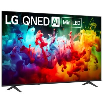 75-Inch LG QNED AI Mini LED 4K TV 75QNED75BAA displaying vibrant colorful ink swirls in blue red yellow and green - Right View