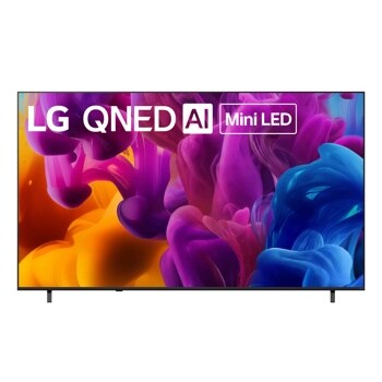 85-Inch LG QNED AI Mini LED TV 85QNED74BUA with vibrant colorful display showing purple blue and orange fluid patterns - Front View
