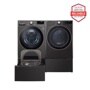 5.0 cu. ft. Front Load Washer and 7.8 cu.ft. Heat Pump Ventless Dryer with pedestal washer and drawer Laundry Set in Black Steel WM4000HBA_DLHC4002B_WD300CB_WDP6B