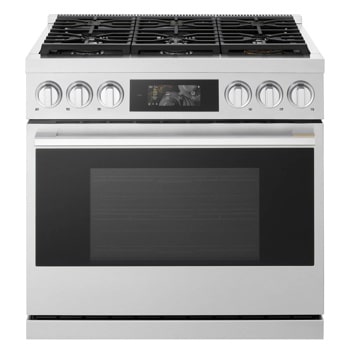 LG LPGU6319Y Gas Range with six burners, digital touchscreen display, and stainless steel finish - Front View