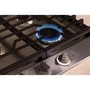 LG CBGU3639X Cooktop with blue flame burner lit and control knobs in modern kitchen setting